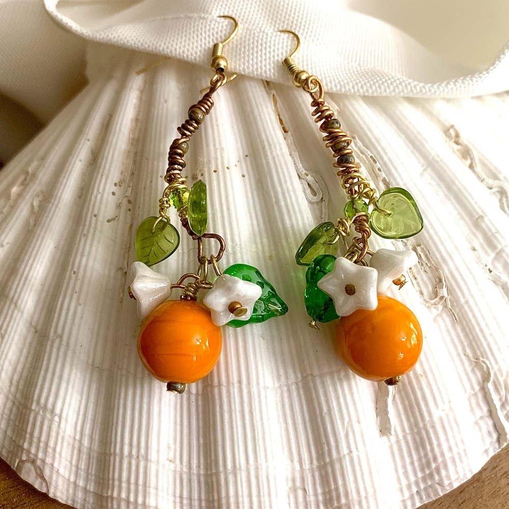 Orange Blossom Artisan Glass Earrings - Picture 3 of 8